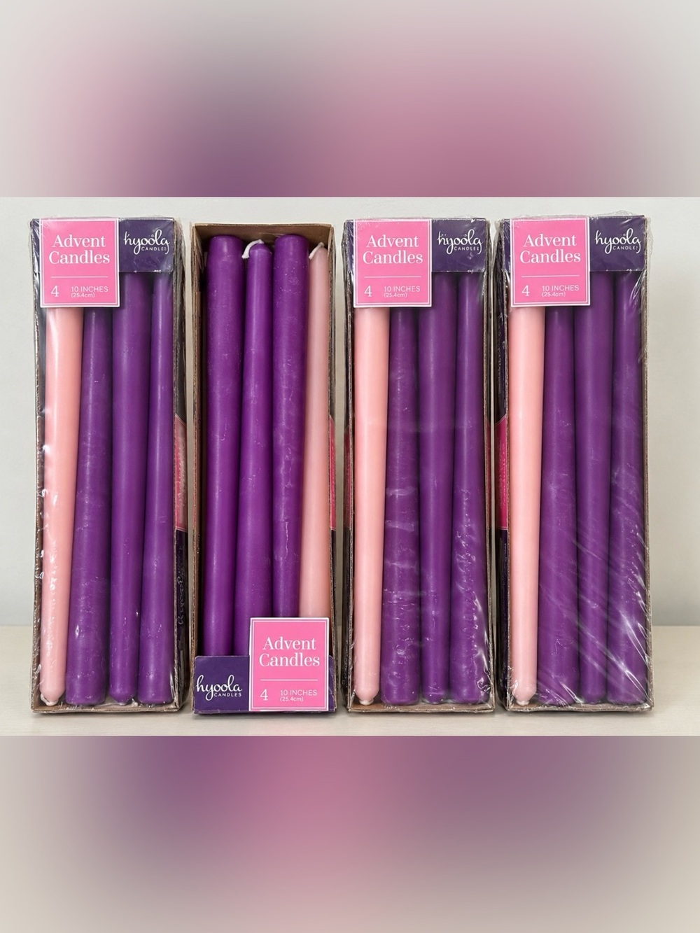 New Purple & Pink Advent Taper Candles (4-Pack)